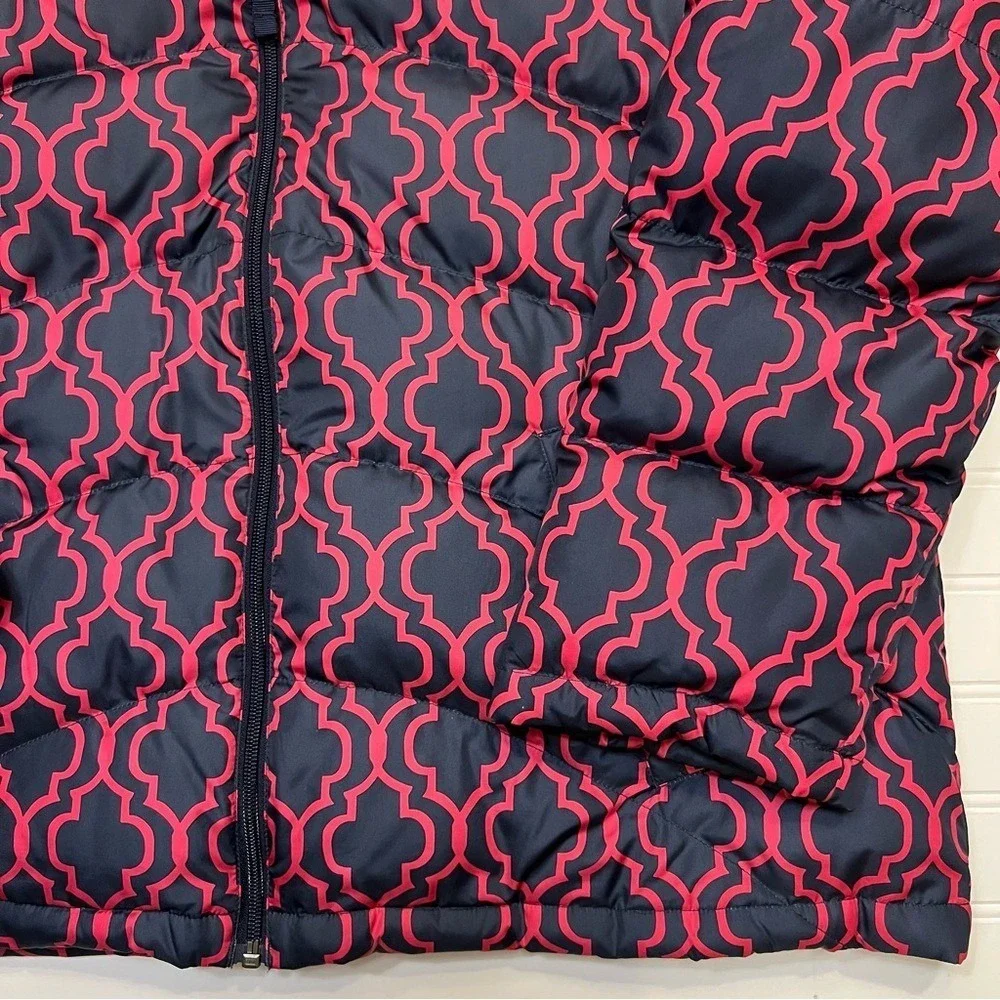 Lands' End Navy and Pink Patterned Down-Filled Puffer Jacket‎ Size XL 18